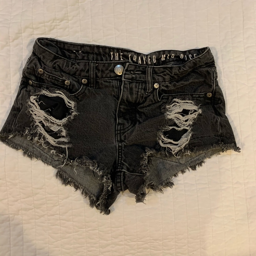 Ripped black jean shorts